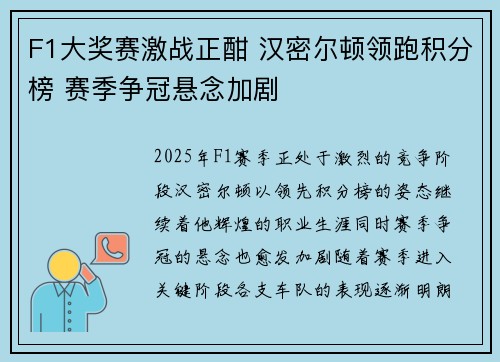 F1大奖赛激战正酣 汉密尔顿领跑积分榜 赛季争冠悬念加剧