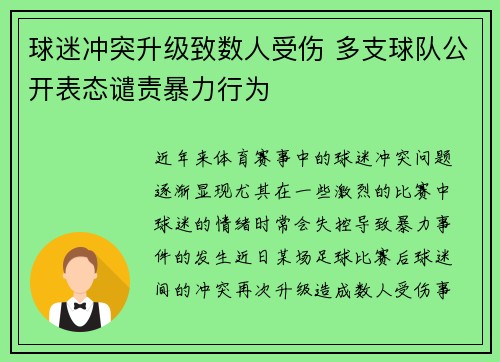 球迷冲突升级致数人受伤 多支球队公开表态谴责暴力行为